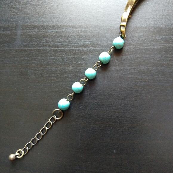 Turquoise LOVE Bracelet 6.5" - 7.5" semi-precious stones brass new old stock - Picture 9 of 13